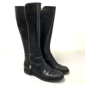 Tapeet Leather Knee High Riding Boots Womens 39 8 Black Zipper Western Classic